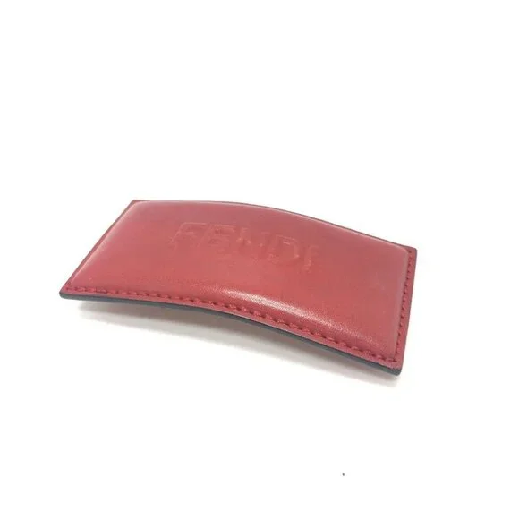 FENDI logo Barrette Hair Clip Leather Red display picture 3
